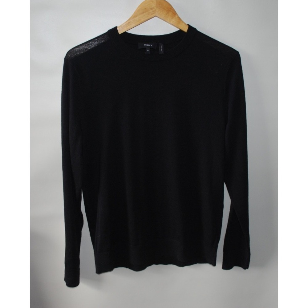 Theory Regal Merino Wool Sweater Men's M Black Crew Neck Quiet Luxury